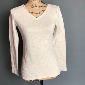 Talbots long sleeved top gold metallic and white S